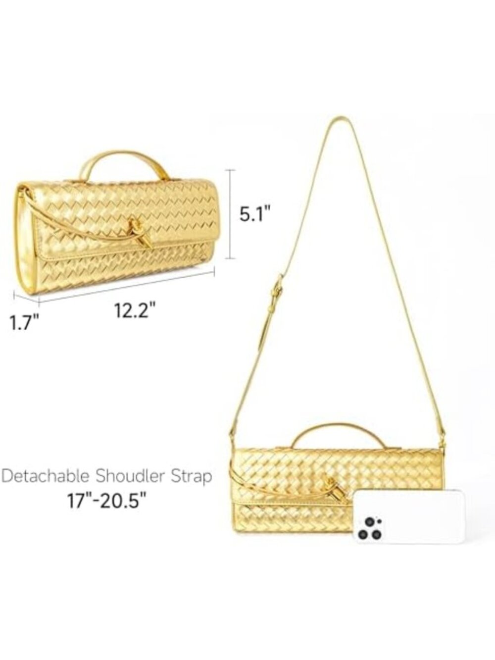 Chic Woven Leather Clutch for Women | Stylish Crossbody Evening Bag | Vegan - Picture 4 of 7